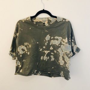 Olive/Mint Green Bleach Tie Dye Cropped T-Shirt